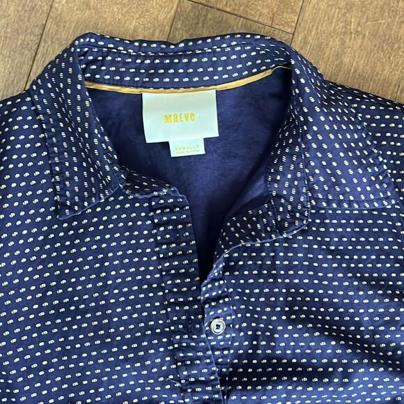 Anthropologie Maeve Blue Long Sleeve Polka Dot Cotton Long Blouse - Picture 7 of 9